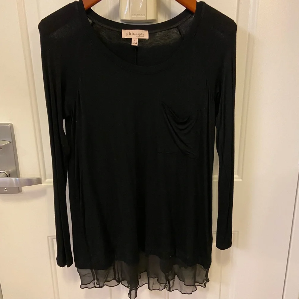 Philosophy Black Sheer Hem Women's Top NWOT - Picture 3 of 14